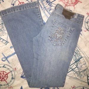 SOLD Cotton Sz 9 Blue wash jeans, flare