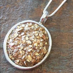 Gold Druzy Pendant On Sterling Silver Chain