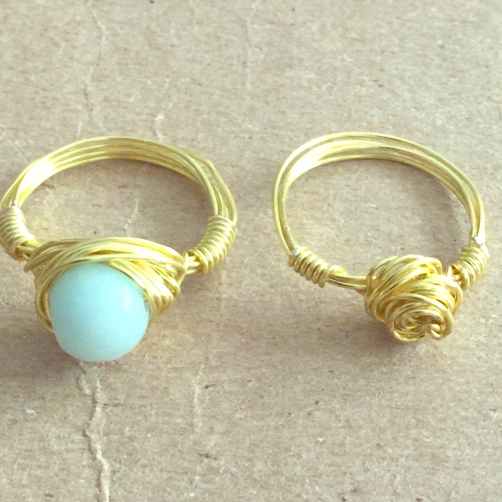 Gold Blue Jade & Rose Ring (Size 5) - Picture 1 of 8