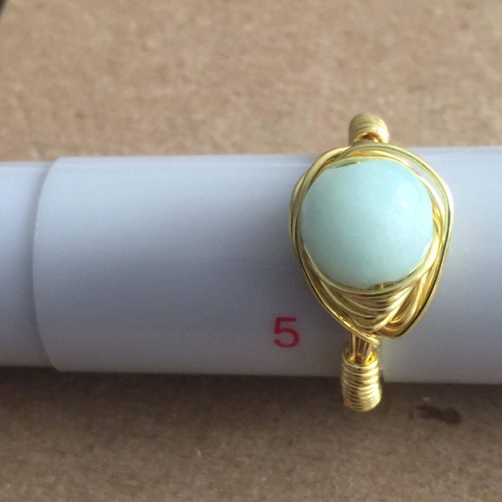 Gold Blue Jade & Rose Ring (Size 5) - Picture 2 of 8