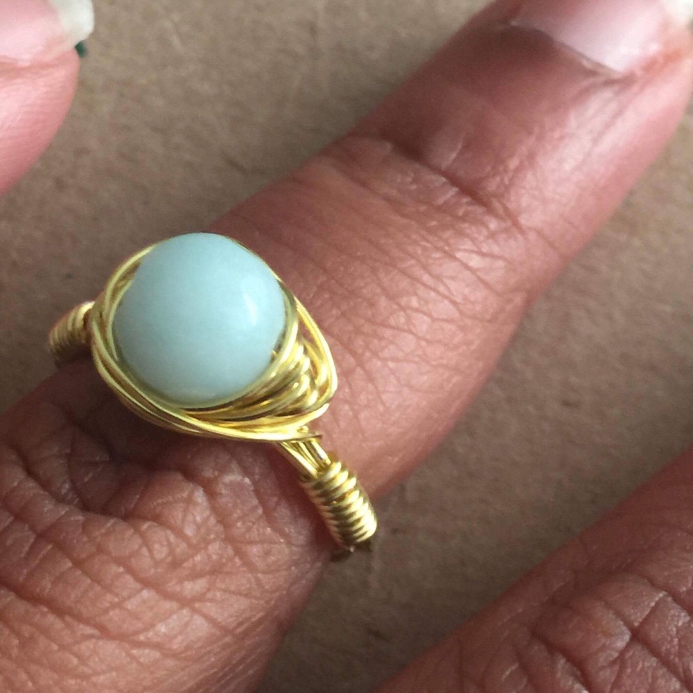 Gold Blue Jade & Rose Ring (Size 5) - Picture 5 of 8