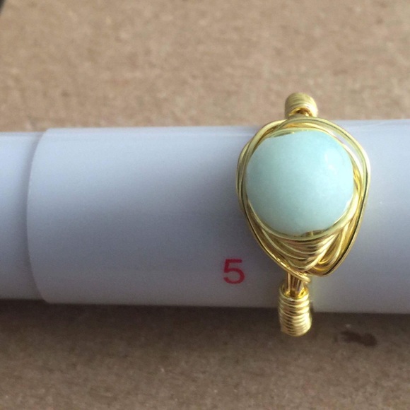 Gold Blue Jade & Rose Ring (Size 5) - Picture 2 of 8