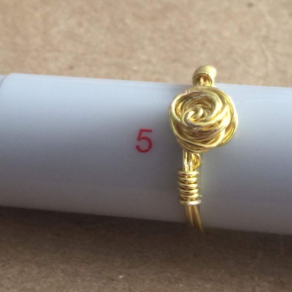 Gold Blue Jade & Rose Ring (Size 5) - Picture 3 of 8