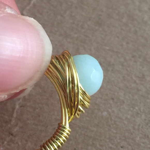 Gold Blue Jade & Rose Ring (Size 5) - Picture 4 of 8
