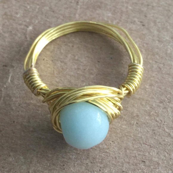 Gold Blue Jade & Rose Ring (Size 5) - Picture 6 of 8
