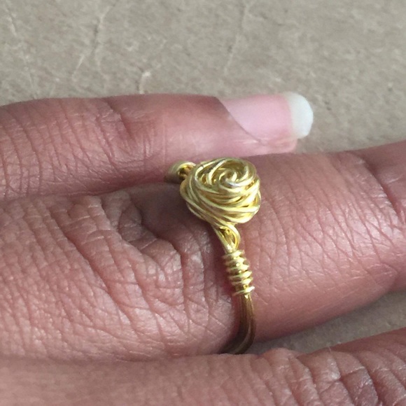 Gold Blue Jade & Rose Ring (Size 5) - Picture 8 of 8