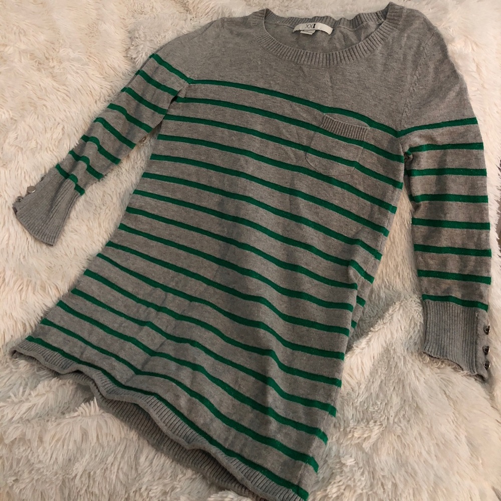 3/4 Length striped shirt.