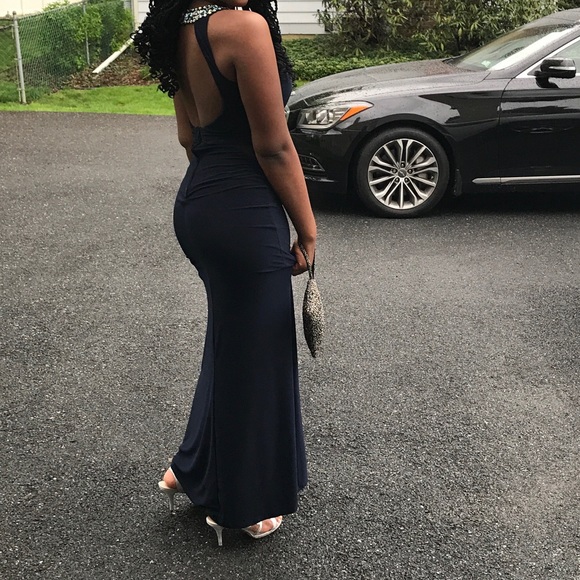 Long Navy Prom Dress - Picture 2 of 2