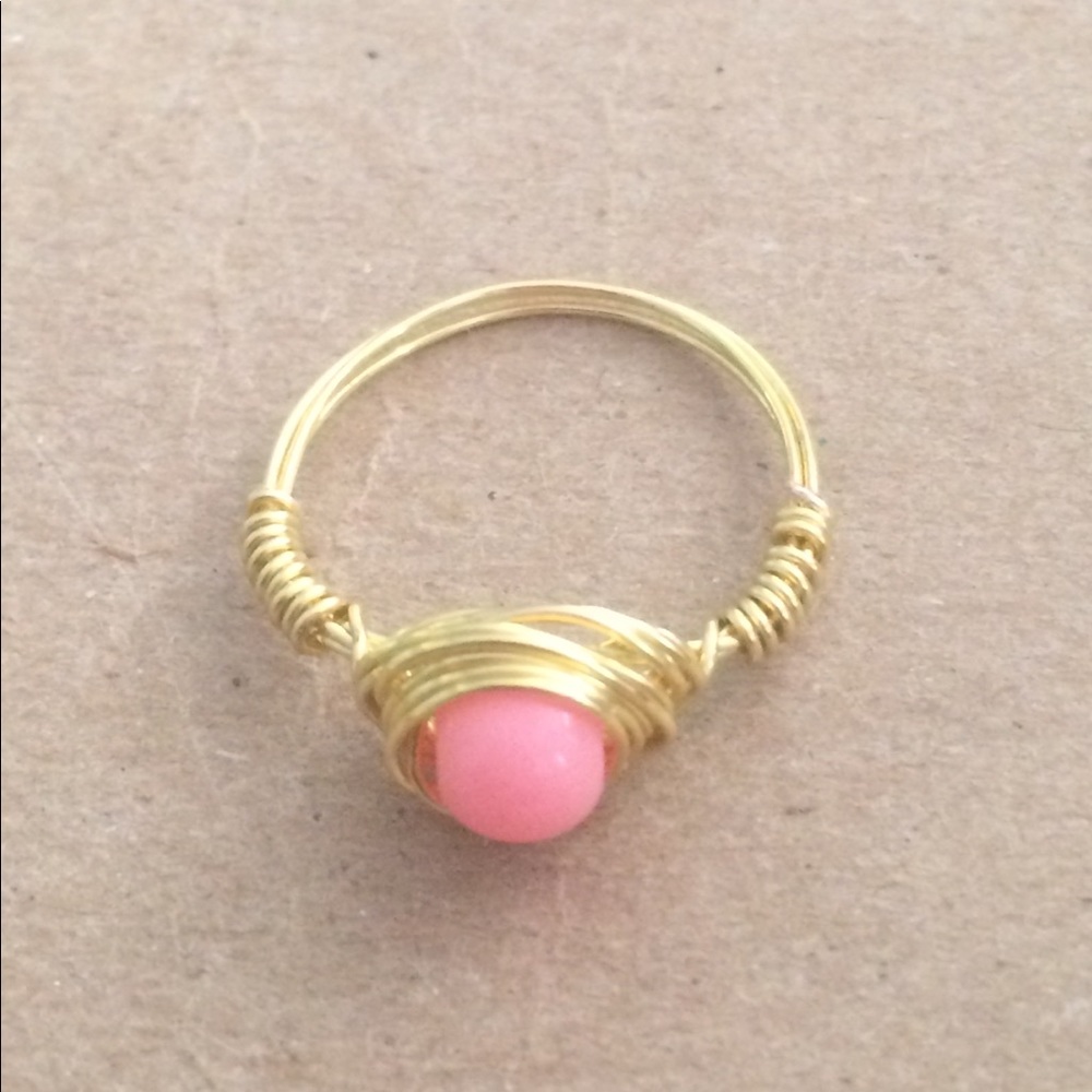 Pink & Gold Wire Wrapped Ring