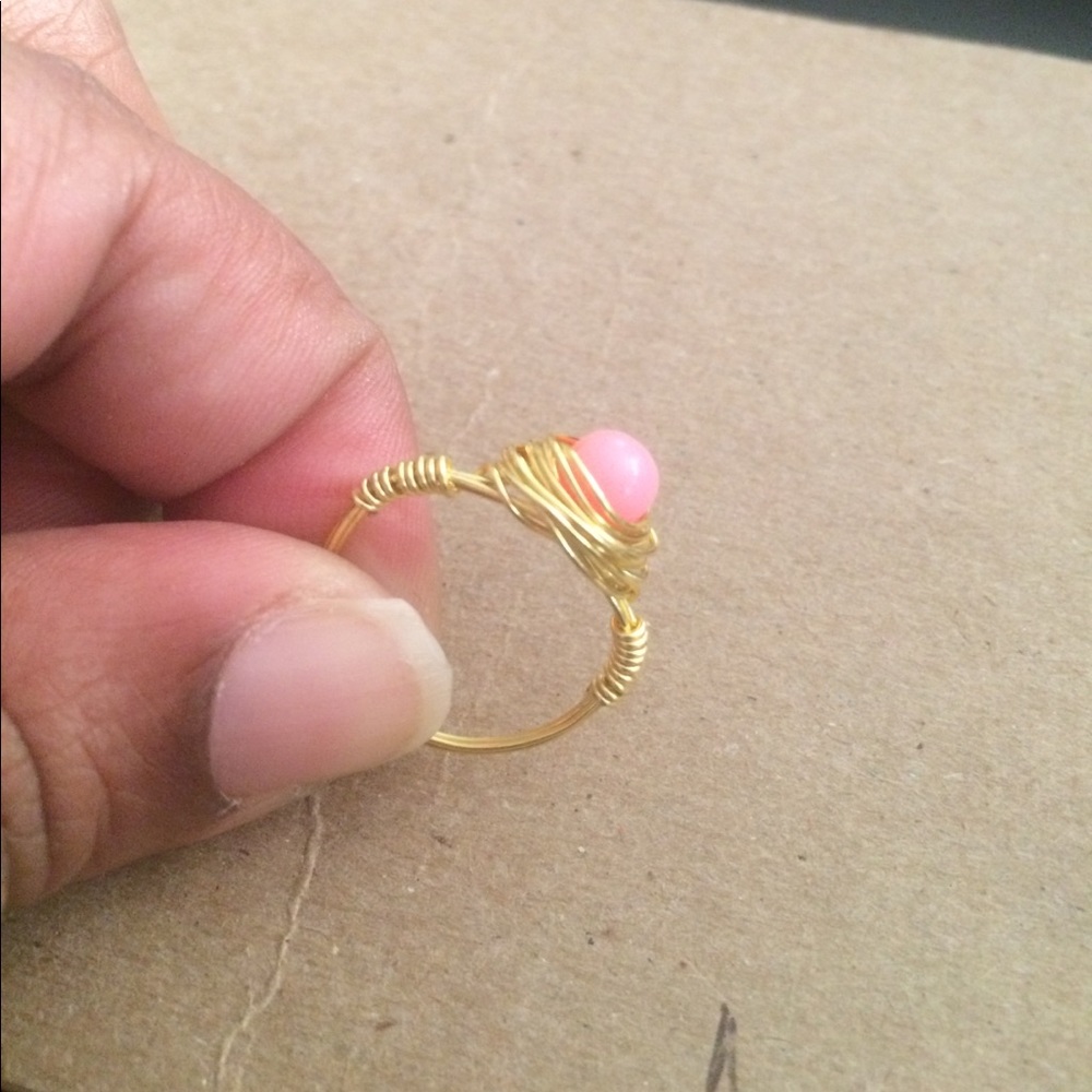 Pink & Gold Wire Wrapped Ring - Picture 2 of 4