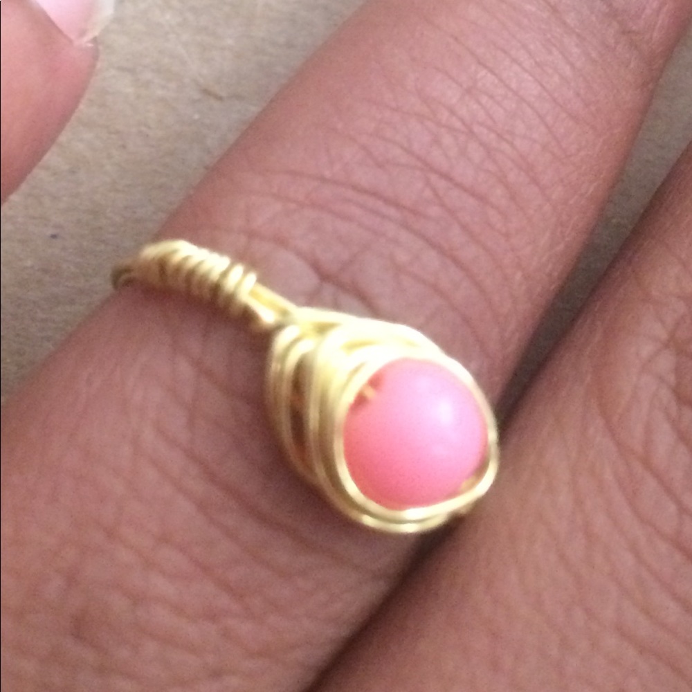 Pink & Gold Wire Wrapped Ring - Picture 3 of 4