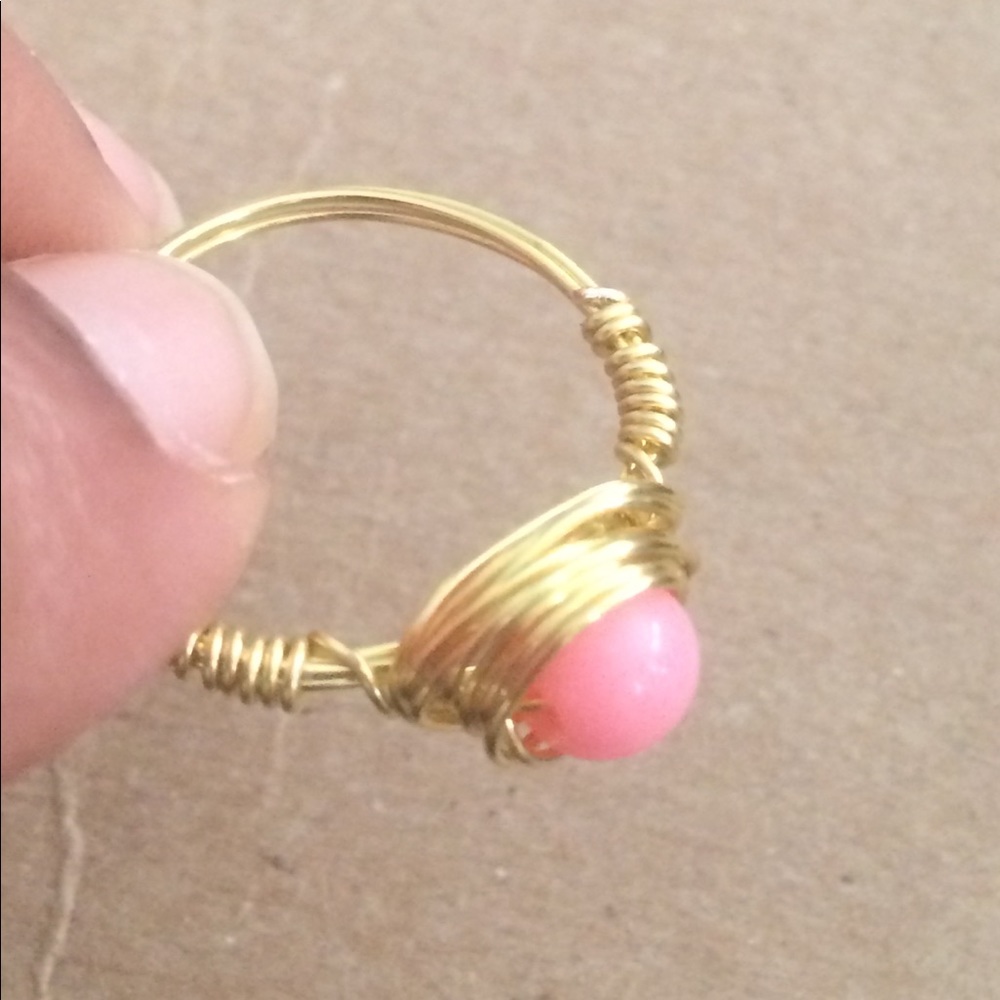 Pink & Gold Wire Wrapped Ring - Picture 4 of 4