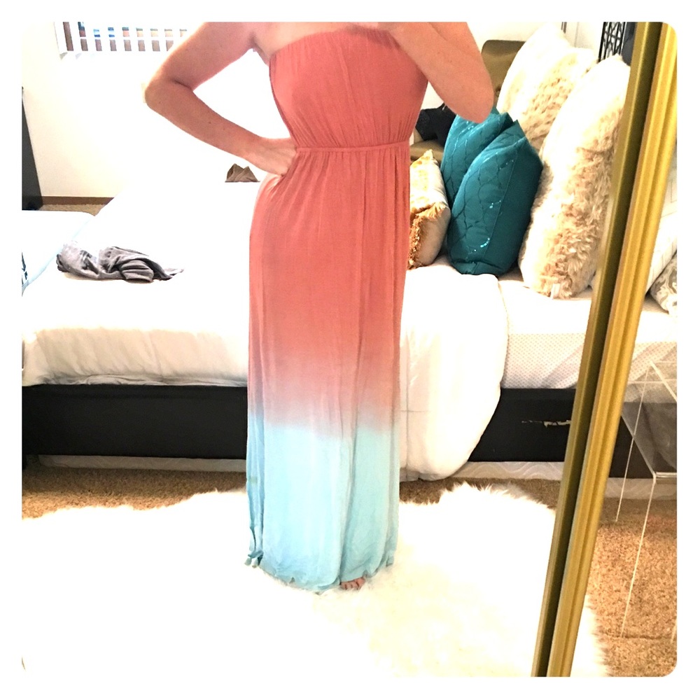Coral and baby blue ombré dress