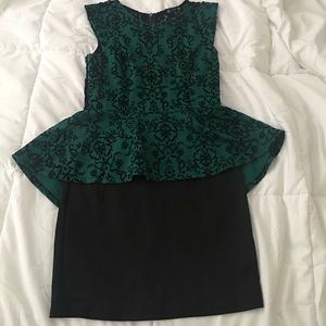PERFECT FOR THE HOLIDAYS! Black/Green peplum dress