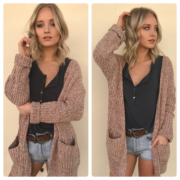 Sweaters - 1 left!!  Chenille/ Velvet Yarn Pocketed Cardigan