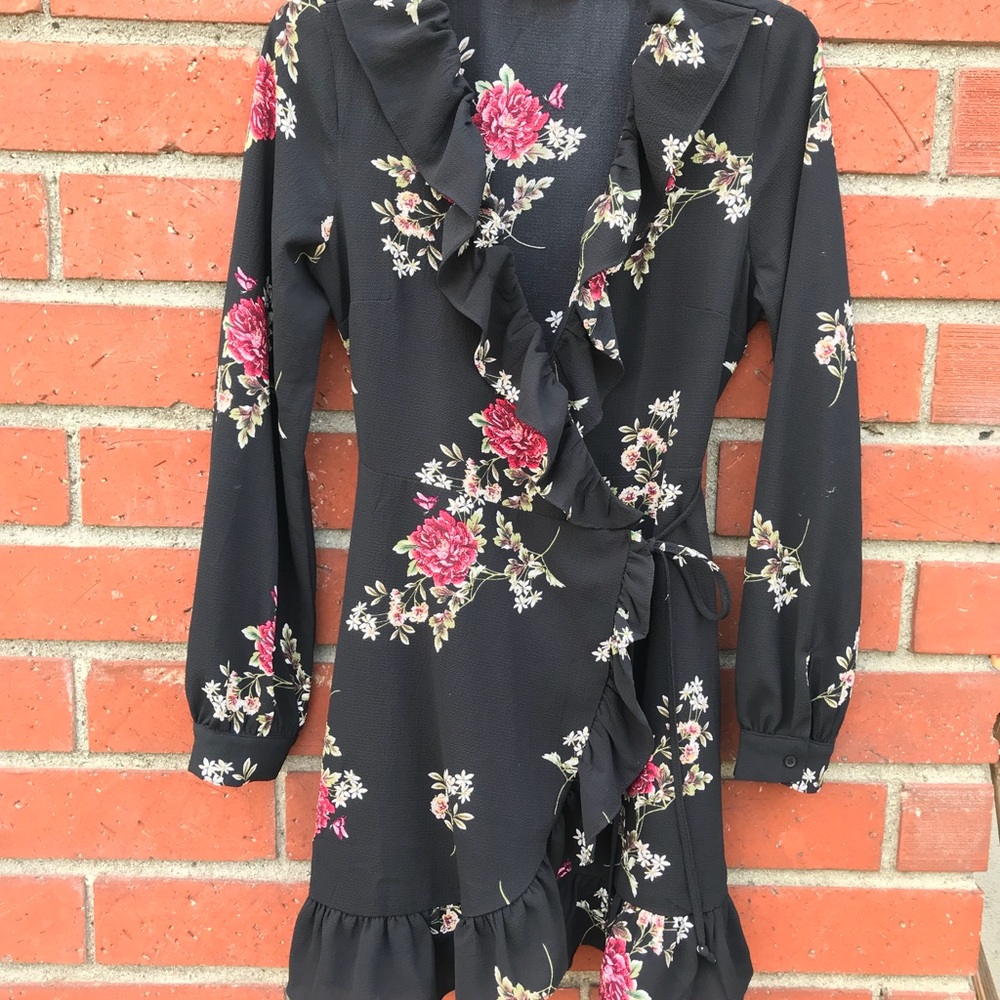 Black floral print dress
