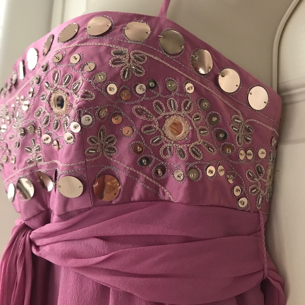 BCBG Maxazria Mauve Silk Chiffon Sleeveless Dress - Picture 3 of 8