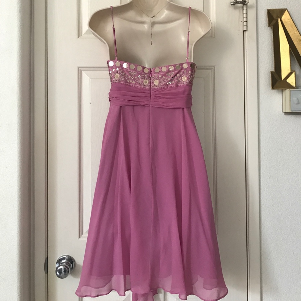 BCBG Maxazria Mauve Silk Chiffon Sleeveless Dress - Picture 4 of 8