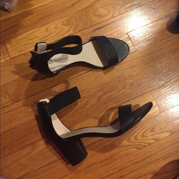 White Mountain Shoes - Black strappy sandal heels faux leather