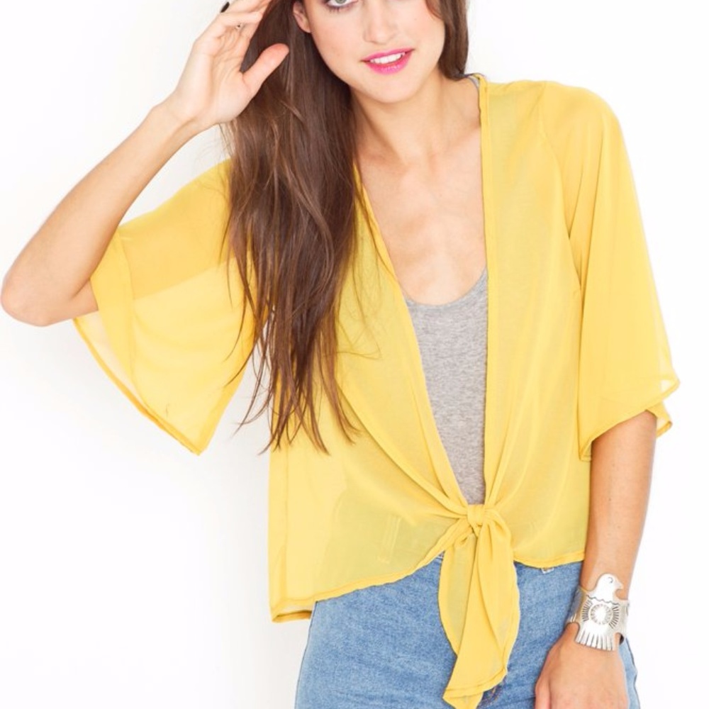 NEW sole mio chiffon tie cardigan mustard -S