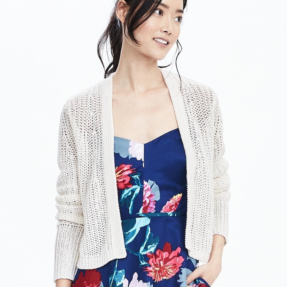 Banana Republic White Linen Knit Cardigan Sweater