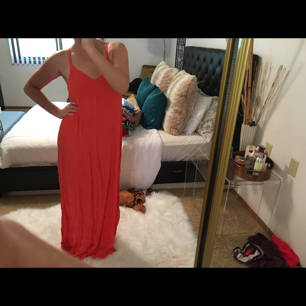 Bright orange chiffon flowy dress