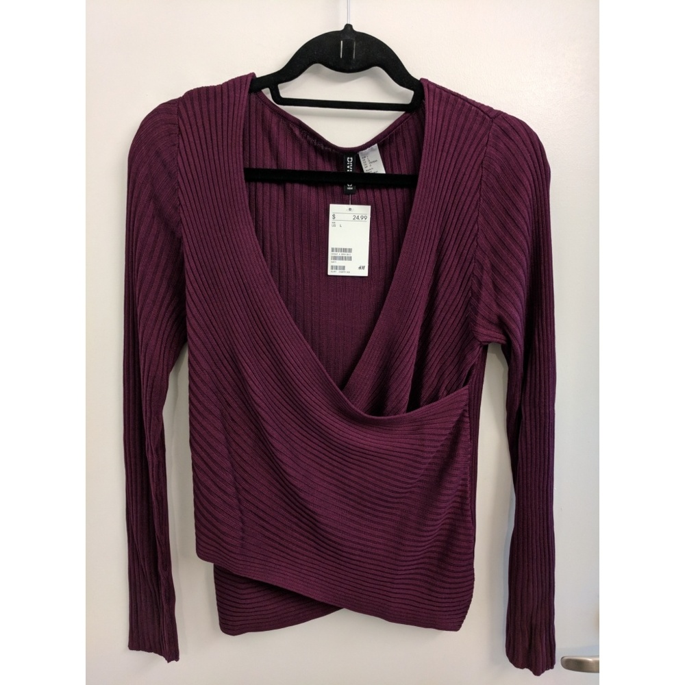 NWT Burgundy H&M Long-sleeved V-neck Top
