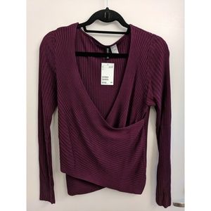 NWT Burgundy H&M Long-sleeved V-neck Top