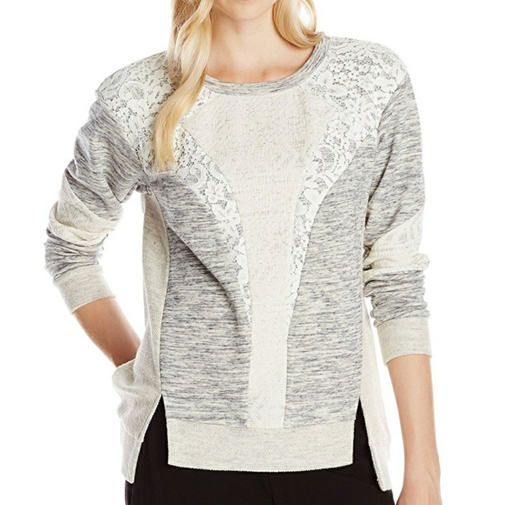 Rebecca Taylor Mixed Media Sweatshirt Silver Lace