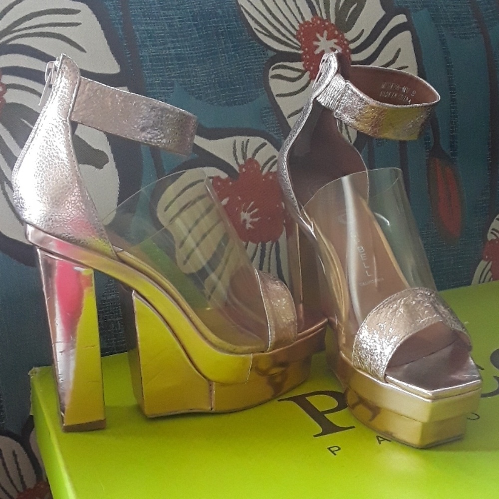 Jeffrey Campbell Ibiza rose gold leathe platforms