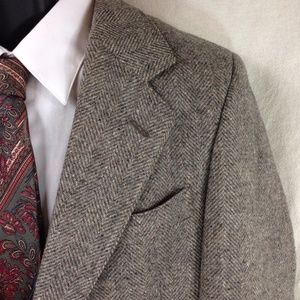 Gray Herringbone Tweed Blazer Jacket Sport Coat