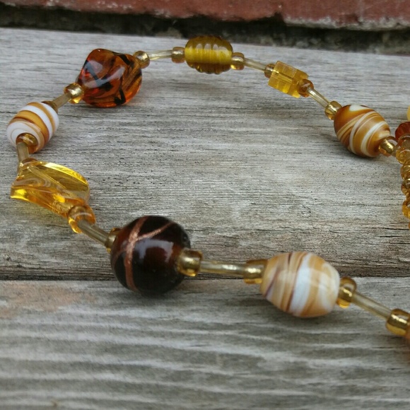 Shades of Brown and Gold Glass Heart Pendant Necklace - Picture 2 of 4