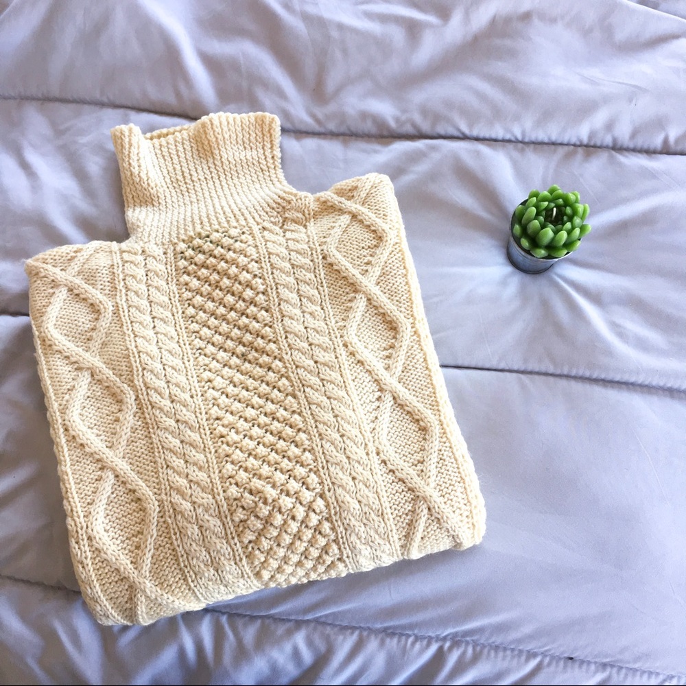 Irish Wool Cableknit Turtleneck Sweater