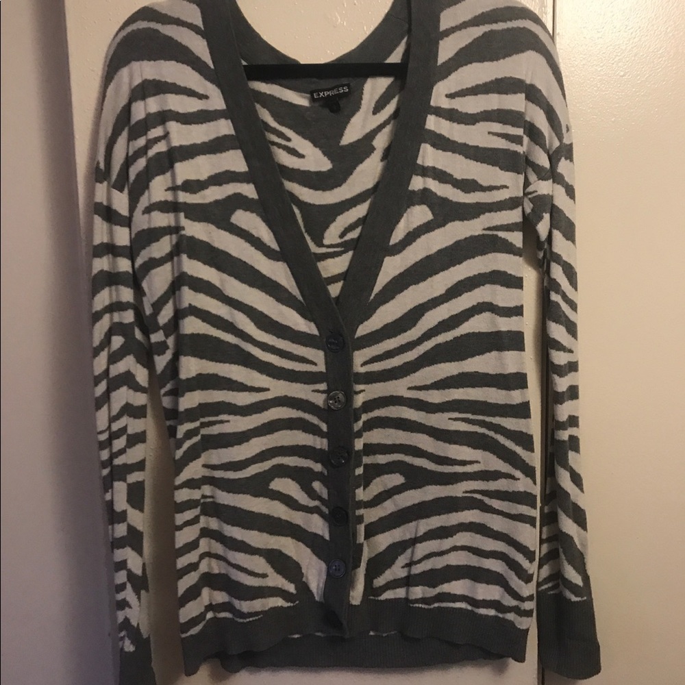 Express gray and white zebra cardigan.