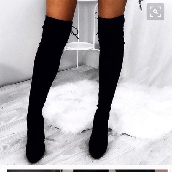Vivacouture Shoes - Over the knee faux suede black lacks up boots