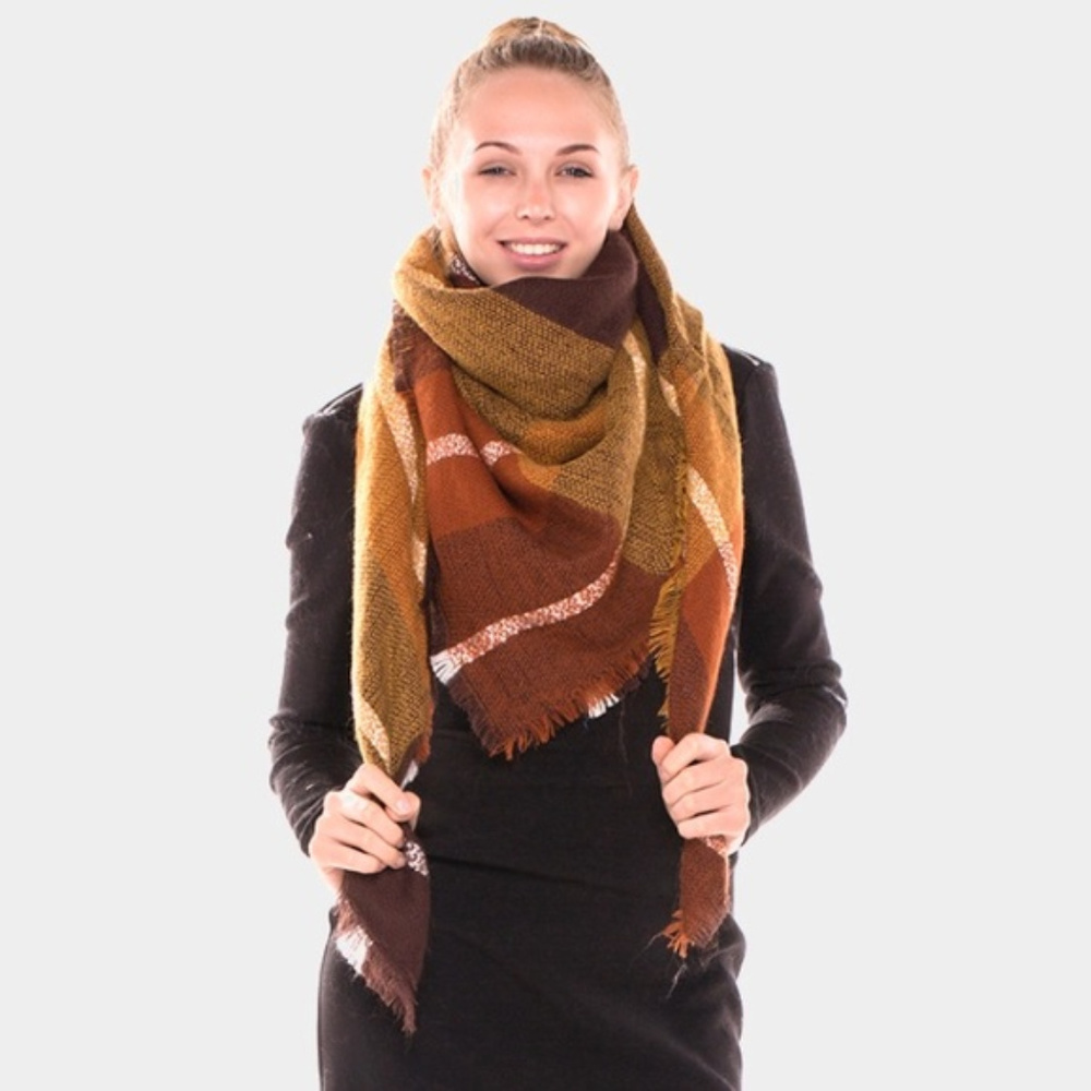Brown Plaid Blanket Scarf