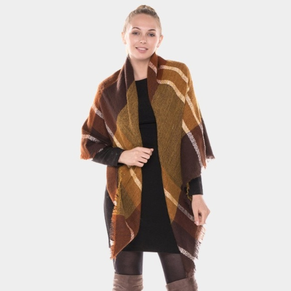 Brown Plaid Blanket Scarf - Picture 2 of 2