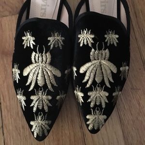 Beautiful black and gold Mules with butterflies