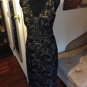 New Maggie London black over nude lined dress s10 New Maggie London black over nude lined dress s10