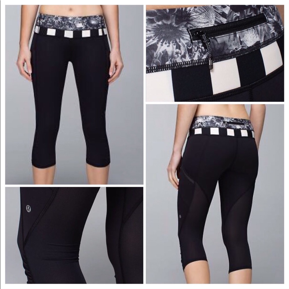 Lululemon black crops with mesh behind knees