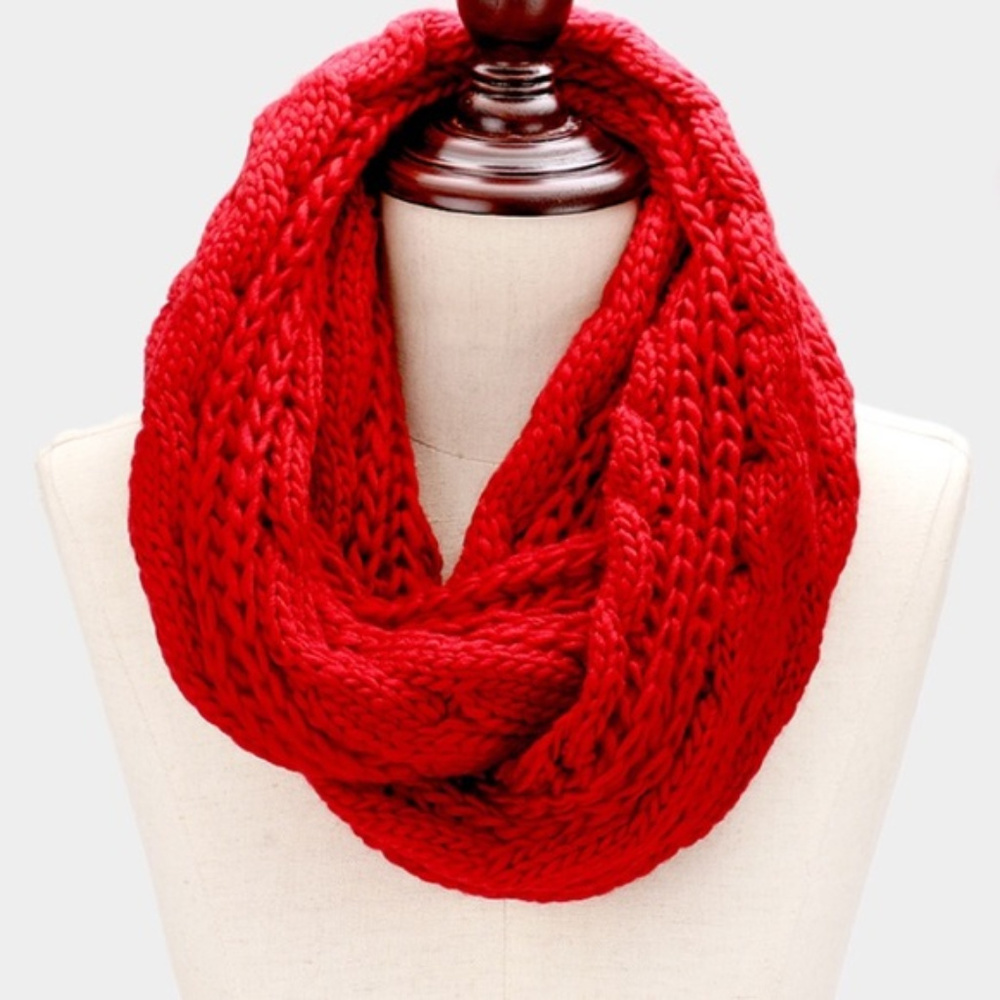 Red Knit Cable Infinity Scarf