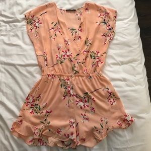 Pink floral ruffled romper