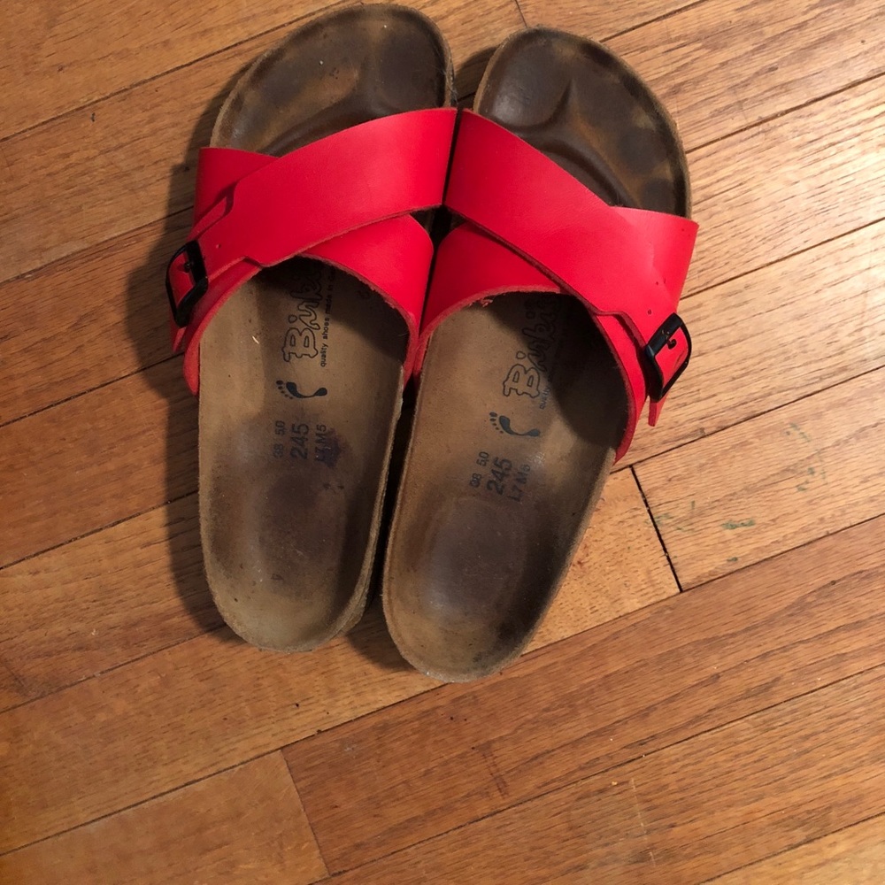 Red birkenstocks size 7 birkies birks
