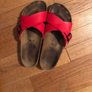Red birkenstocks size 7 birkies birks