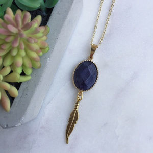 Blue Gemstone Feather Necklace