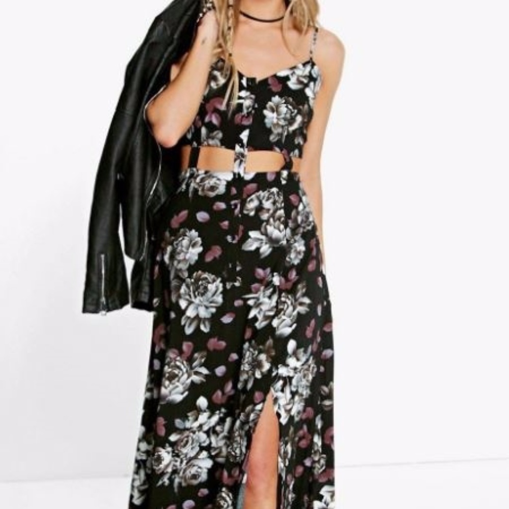 Floral Print Cut-out Maxi Dress Sz 4