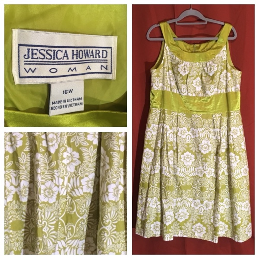 Green floral Hawaiian print sleeveless dress lined