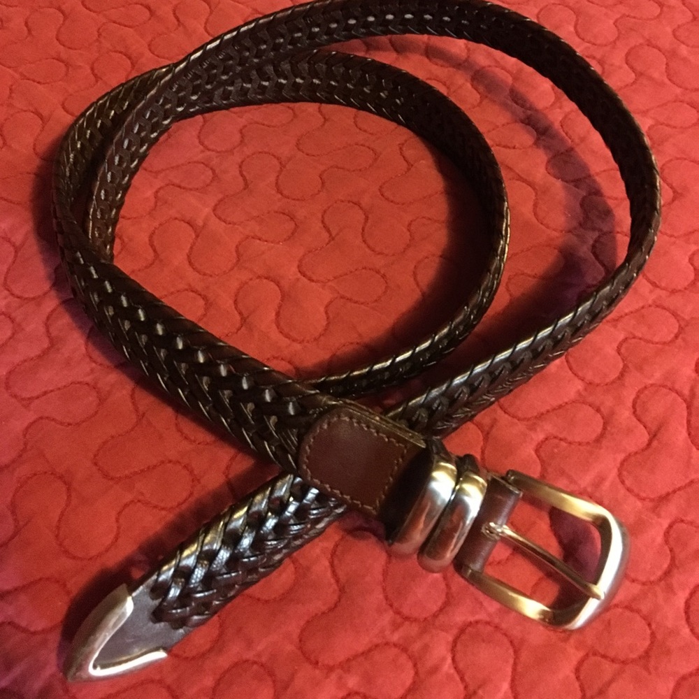 Leather braided belt w/ shiny hardware
