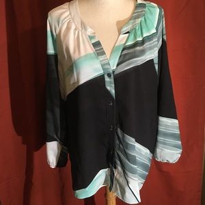 Calvin Klein watercolor abstract sheer blouse XL