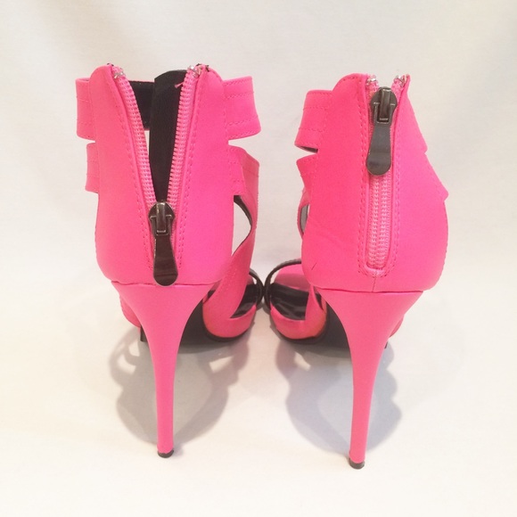 Guilty Soles hot pink & black strappy heels size 7 - Picture 3 of 6